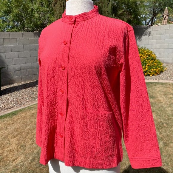 Eileen Fisher Mandarin Collar Jacket Top Blouse Orange Organic Cotton NWT - Picture 1 of 12